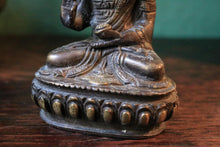 Load image into Gallery viewer, Vintage Cast Bronze Seated Buddha Statue With Lotus Base Small Altar Figure Approx 10cm