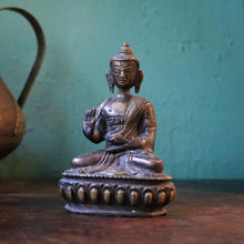 Load image into Gallery viewer, Vintage Cast Bronze Seated Buddha Statue With Lotus Base Small Altar Figure Approx 10cm