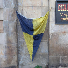 Load image into Gallery viewer, Large Vintage Nautical Signal Flag Pennant In Yellow And Navy – 82 x 115 cm