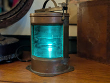 Load image into Gallery viewer, Vintage Brass Ship’s Starboard Bulkhead Navigation Light – Green Table Lamp - 31cm