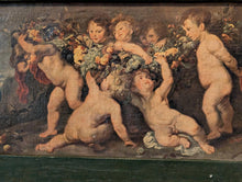 Load image into Gallery viewer, Antique Green And Gilt Gustavian Trumeau / Wall Mirror With Cherub Putti Painting