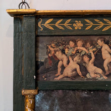 Load image into Gallery viewer, Antique Green And Gilt Gustavian Trumeau / Wall Mirror With Cherub Putti Painting