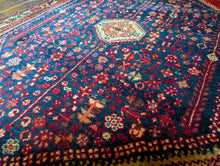 Load image into Gallery viewer, 5'1" x 3'3" - Vintage Tribal Medallion Hand-Knotted Wool Rug - Red & Midnight Blue - 154 x 100 cm