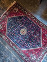 Load image into Gallery viewer, 5'1" x 3'3" - Vintage Tribal Medallion Hand-Knotted Wool Rug - Red & Midnight Blue - 154 x 100 cm