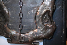 Load image into Gallery viewer, Antique Arts And Crafts Hammered Copper Wall Mirror With Shelf, Circa 1910 - 11 13/16" X 14 3/8" (30 X 36.5 Cm)