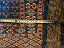 Load image into Gallery viewer, 3'2" x 2'2" - Vintage Afghan Baluch (Baluchi) Tribal Hand-Knotted Wool Rug - Indigo, Rust & Steel Blue - 96 x 65 cm