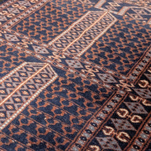 Load image into Gallery viewer, 3'2" x 2'2" - Vintage Afghan Baluch (Baluchi) Tribal Hand-Knotted Wool Rug - Indigo, Rust & Steel Blue - 96 x 65 cm