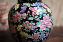 Load image into Gallery viewer, Vintage Black Chinoiserie Floral Ginger Jar With Lid - Made In China - 14.5cm / 5.7in