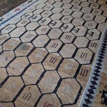 Load image into Gallery viewer, 2'8" x 4'8" - Vintage Afghan Tribal Hand-Knotted Wool Rug - Honey Beige & Charcoal Geometric - 82 x 143 cm