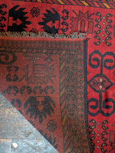 Load image into Gallery viewer, 3'1" x 4'9" - Vintage Afghan Tribal Hand-Knotted Wool Rug - Red & Navy Medallion - 94 x 146 cm