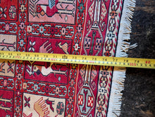 Load image into Gallery viewer, 3'11" x 6'6" - Vintage Anatolian Tribal Pictorial Hand-Knotted Wool Rug With Animal Motifs - Red & Multi - 119 x 199 cm