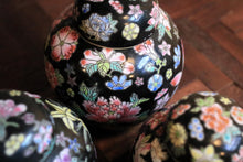 Load image into Gallery viewer, Vintage Chinese Black Floral Chinoiserie Ginger Jars – Set Of Three, Hand-Enamelled Porcelain