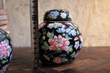Load image into Gallery viewer, Vintage Chinese Black Floral Chinoiserie Ginger Jars – Set Of Three, Hand-Enamelled Porcelain