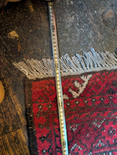 Load image into Gallery viewer, 2'7" X 4'4" - Vintage Afghan Turkoman Bokhara-Style Hand-Knotted Wool Rug - Madder Red & Charcoal - 79 X 132 Cm