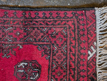 Load image into Gallery viewer, 2'7" X 4'4" - Vintage Afghan Turkoman Bokhara-Style Hand-Knotted Wool Rug - Madder Red & Charcoal - 79 X 132 Cm