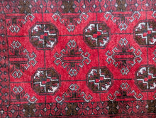 Load image into Gallery viewer, Vintage Afghan Turkoman Bokhara-Style Hand-Knotted Wool Rug - Madder Red & Charcoal - 77 X 138 Cm