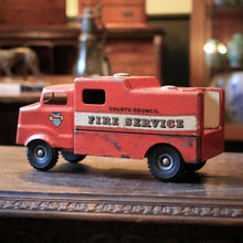 Load image into Gallery viewer, Vintage Tri-Ang County Council Fire Service Tin Toy Truck, Red Metal Lorry, Midcentury Collectors Display Piece, 36cm