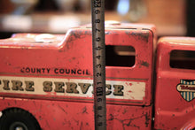 Load image into Gallery viewer, Vintage Tri-Ang County Council Fire Service Tin Toy Truck, Red Metal Lorry, Midcentury Collectors Display Piece, 36cm