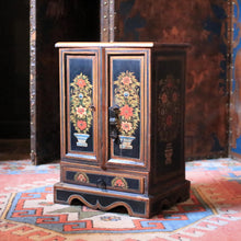 Load image into Gallery viewer, Hand Painted Indian Folk Art Cabinet With Floral Panels - Small Storage Cupboard With Drawer