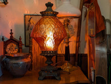 Load image into Gallery viewer, 1950's Large Carl Falkenstein Table Lamp With Ruby Red Embossed Glass Shade - Rewired