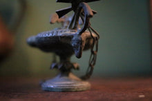 Load image into Gallery viewer, Antique Romanesque Bronze Oil Lamp With Chi-Rho Cross & Bird Finial