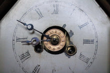 Load image into Gallery viewer, Antique Jerome & Co Alarm Steeple Mantel Clock - Gothic Revival Rose Glass - Working American Shelf Clock, 39cm