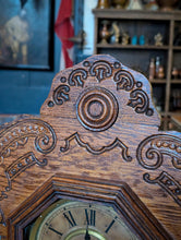 Load image into Gallery viewer, Antique Ansonia Carved Wood Mantel Clock With Brass Pendulum & Ornate Glass Door, Roman Dial, Working – 57cm