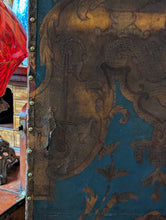 Load image into Gallery viewer, Antique Six-Panel Folding Screen Room Divider - Blue & Gilt Baroque Panels With Damask Reverse - Approx 1.8m Tall