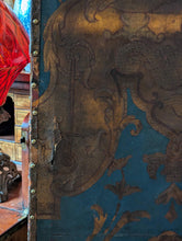 Load image into Gallery viewer, Antique Six-Panel Folding Screen Room Divider - Blue & Gilt Baroque Panels With Damask Reverse - 1.8m Tall