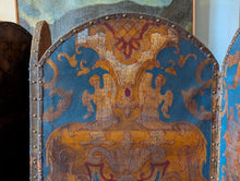 Load image into Gallery viewer, Antique Six-Panel Folding Screen Room Divider - Blue & Gilt Baroque Panels With Damask Reverse - Approx 1.8m Tall
