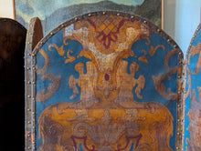 Load image into Gallery viewer, Antique Six-Panel Folding Screen Room Divider - Blue & Gilt Baroque Panels With Damask Reverse - 1.8m Tall