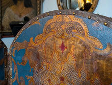 Load image into Gallery viewer, Antique Six-Panel Folding Screen Room Divider - Blue & Gilt Baroque Panels With Damask Reverse - 1.8m Tall