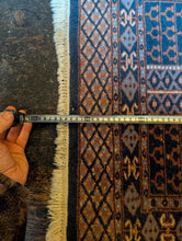 Load image into Gallery viewer, 3'2" x 2'2" - Vintage Afghan Baluch (Baluchi) Tribal Hand-Knotted Wool Rug - Indigo, Rust & Steel Blue - 96 x 65 cm