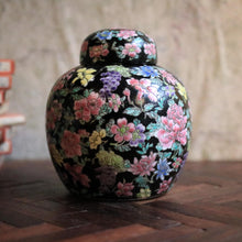 Load image into Gallery viewer, Vintage Black Chinoiserie Floral Ginger Jar With Lid - Made In China - 14.5cm / 5.7in