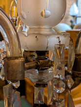 Load image into Gallery viewer, Vintage C.1930's Crystal 3-Arm Chandelier With Chrome Arms & Frosted Glass Stem - Ship’s Cabin Provenance