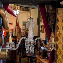 Load image into Gallery viewer, Vintage C.1930's Crystal 3-Arm Chandelier With Chrome Arms & Frosted Glass Stem - Ship’s Cabin Provenance