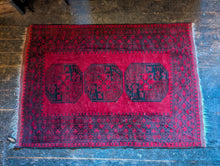 Load image into Gallery viewer, 3'10" x 5'7" - Vintage Ersari Turkmen Hand-Knotted Wool Rug - Madder Red & Ink Black - 118 x 171 cm
