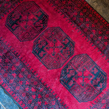 Load image into Gallery viewer, 3'10" x 5'7" - Vintage Ersari Turkmen Hand-Knotted Wool Rug - Madder Red & Ink Black - 118 x 171 cm