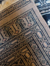 Load image into Gallery viewer, Vintage Bokhara Tribal Hand-Knotted Wool Rug - Inky Navy, Sand & Faded Rose - 62 X 100 Cm