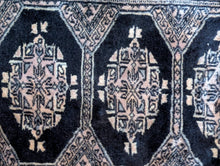 Load image into Gallery viewer, Vintage Bokhara Tribal Hand-Knotted Wool Rug - Inky Navy, Sand & Faded Rose - 62 X 100 Cm