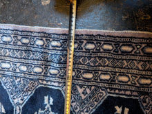 Load image into Gallery viewer, Vintage Bokhara Tribal Hand-Knotted Wool Rug - Inky Navy, Sand & Faded Rose - 62 X 100 Cm