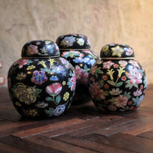 Load image into Gallery viewer, Vintage Chinese Black Floral Chinoiserie Ginger Jars – Set Of Three, Hand-Enamelled Porcelain