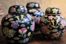 Load image into Gallery viewer, Vintage Chinese Black Floral Chinoiserie Ginger Jars – Set Of Three, Hand-Enamelled Porcelain