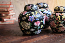 Load image into Gallery viewer, Vintage Chinese Black Floral Chinoiserie Ginger Jars – Set Of Three, Hand-Enamelled Porcelain
