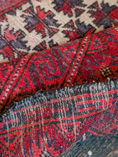 Load image into Gallery viewer, 2'12" X 4'5" - Vintage Afghan Baluch (Baluchi) Tribal Hand-Knotted Wool Rug - Madder Red, Ivory & Indigo - 91 X 135 Cm