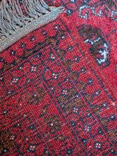 Load image into Gallery viewer, Vintage Afghan Turkoman Bokhara-Style Hand-Knotted Wool Rug - Madder Red & Charcoal - 77 X 138 Cm