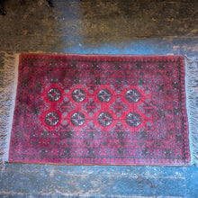 Load image into Gallery viewer, Vintage Afghan Turkoman Bokhara-Style Hand-Knotted Wool Rug - Madder Red & Charcoal - 77 X 138 Cm