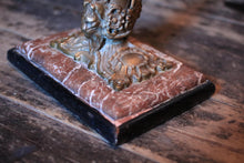 Load image into Gallery viewer, Antique Art Deco Lion Head Fluted Glass Trumpet Vase On Marble Base - 53cm