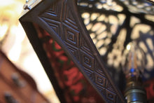 Load image into Gallery viewer, Antique Arts And Crafts Stained Glass Table Lamp - Pierced Metal Prairie Shade - Red & Green Glass - 60 Cm Tall