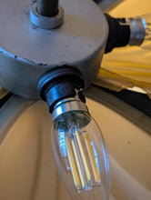 Load image into Gallery viewer, Vintage Art Deco Shell Flower Pendant Light With Frosted Glass Shades, 4-Light Brass Tone Chandelier